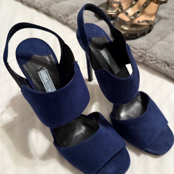 Prada Women's Blue Suede Heels - Picture 1 of 5